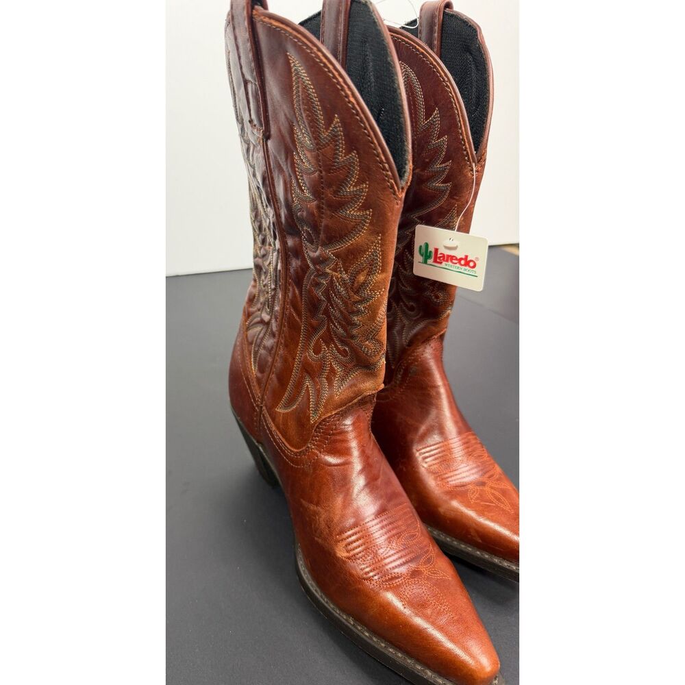 Laredo 51058 Women's 8.5M Bronw Leather Snip Toe Western Boots NWT Festival
